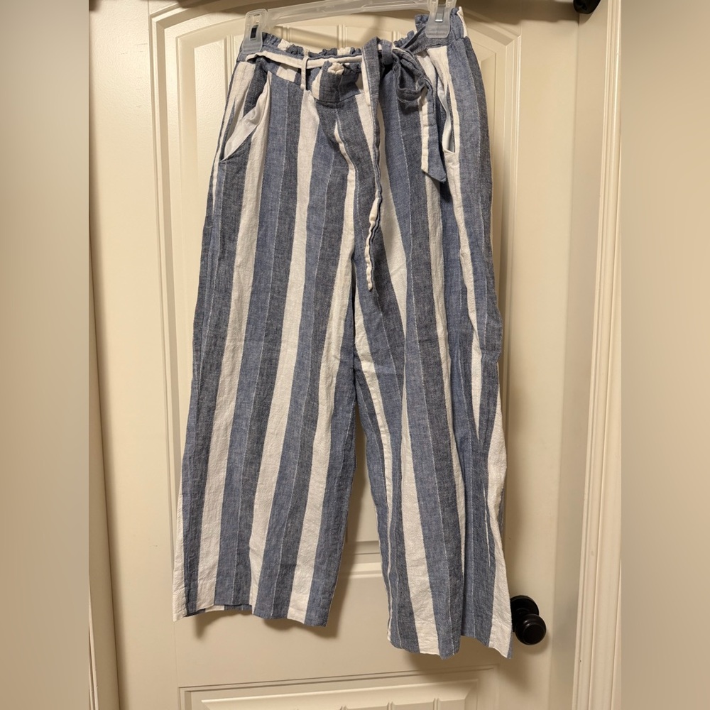 LC Lauren Conrad Navy and White Striped Linen Pants
